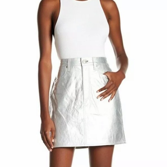 Rag & Bone Moss Leather Skirt in Metallic Silver - Picture 6 of 16